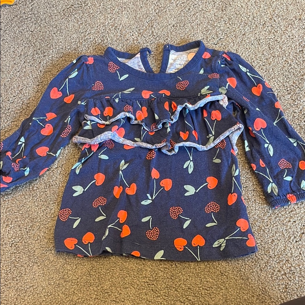 Carter's Blue and Red Cherry Print Blouse with Ruffles